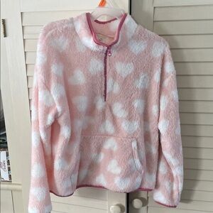 Derek Heart Pink and White Heart Fleece Hoodie